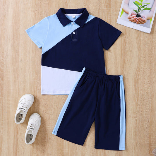 Conjunto de pantalones cortos y polo color block para niños