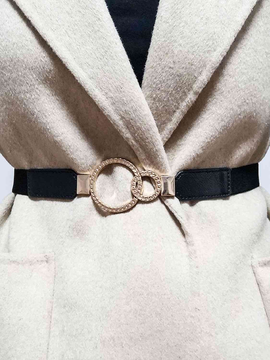 Cinturón elástico de PU con hebilla de doble aro