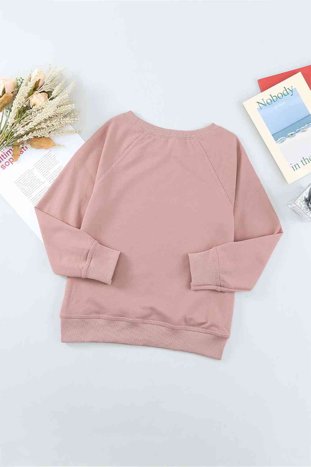 Girls Raglan Sleeve Ribbed Trim Sweatshirt