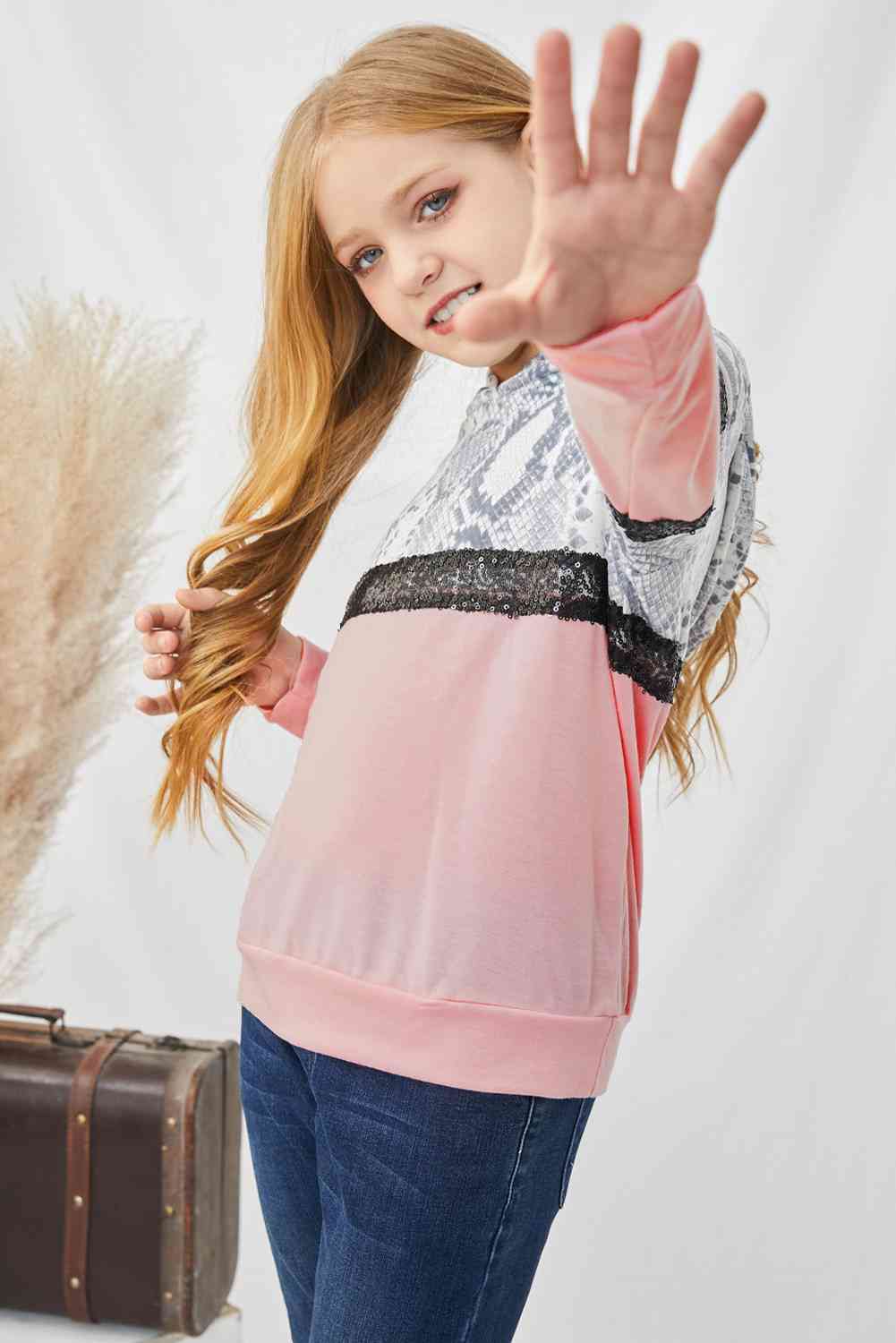 Sudadera con capucha y lentejuelas con estampado animal para niñas