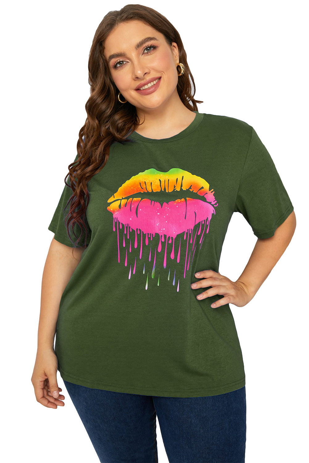 Camiseta con estampado de labios de talla grande