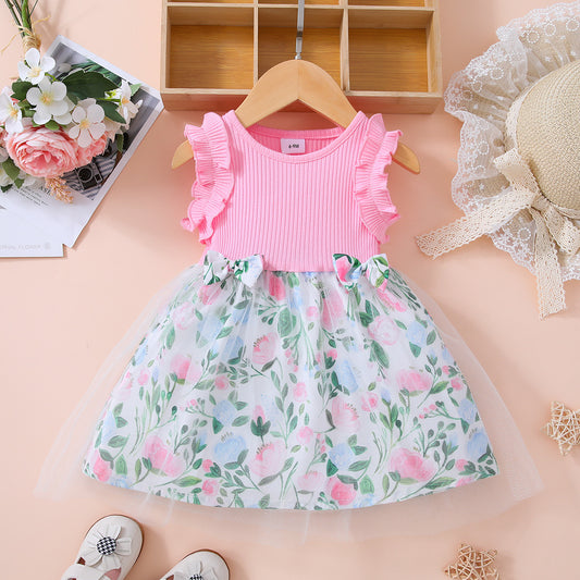 Vestido bebé niña con detalle de lazo floral