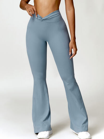 Twisted High Waist Bootcut Active Pants with Pockets