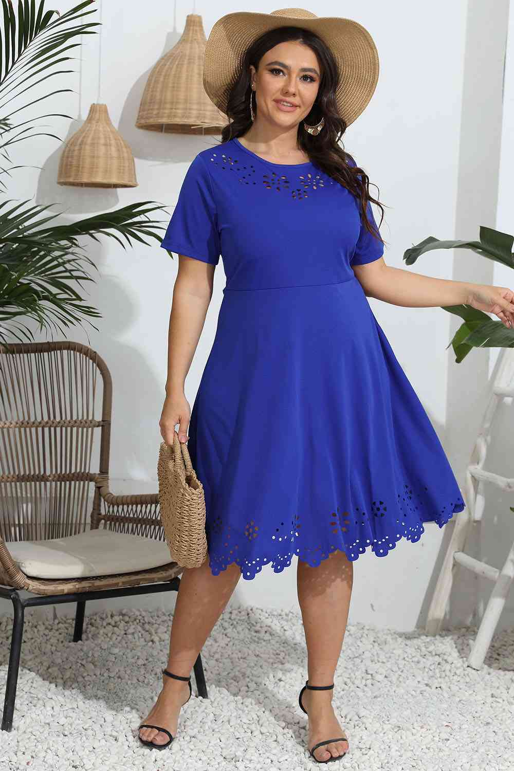 Plus Size Round Neck Openwork Dress