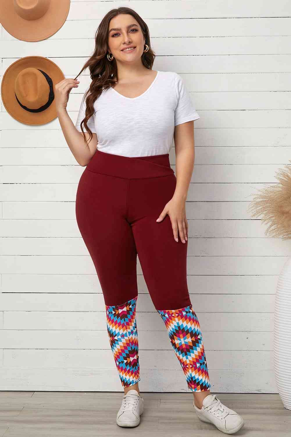 Plus Size Geometric Print High Waist Leggings