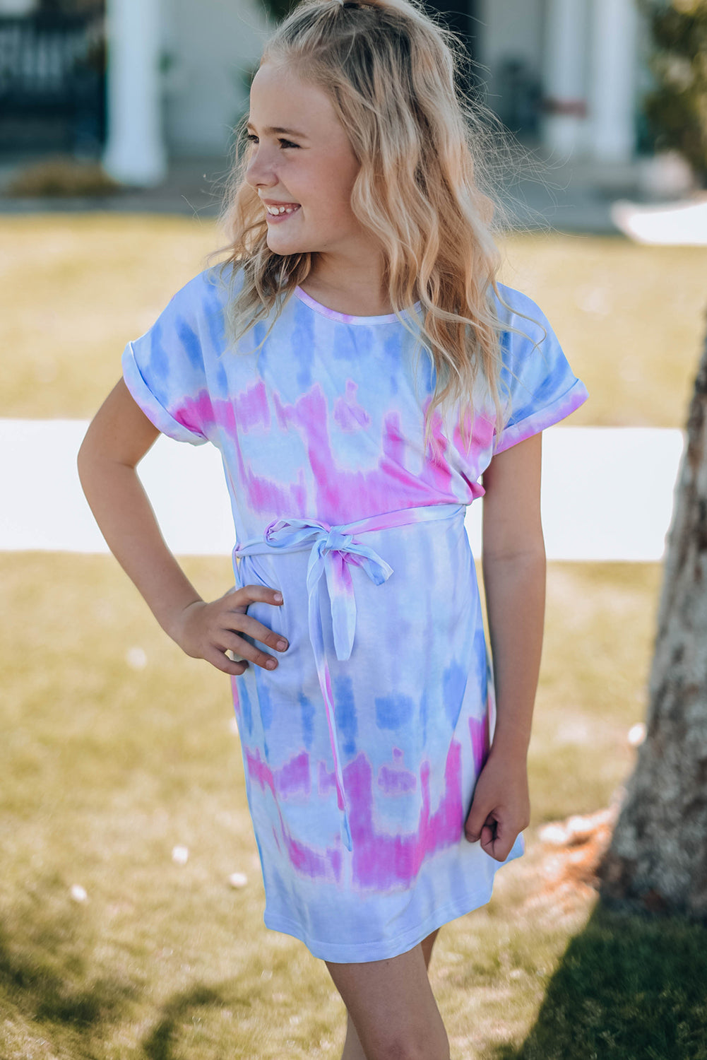 Girls Tie-Dye Belted T-Shirt Dress