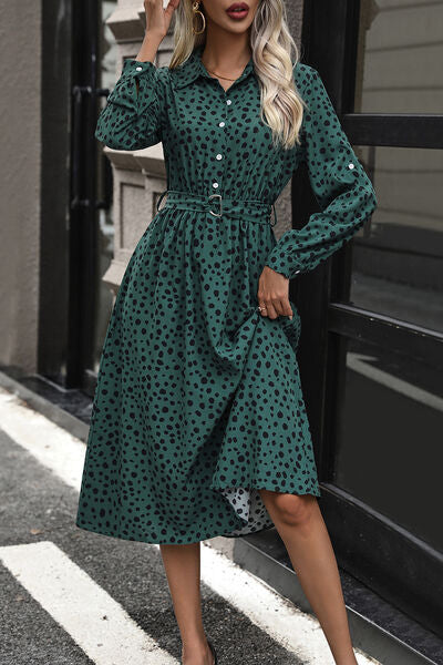 Polka Dot Tied Button Up Dress