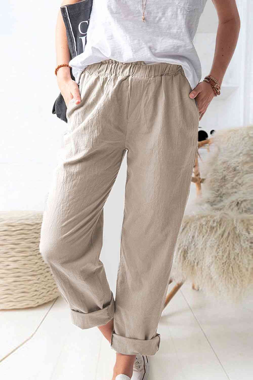 Pantalones sin cierres con cintura paperbag y bolsillos