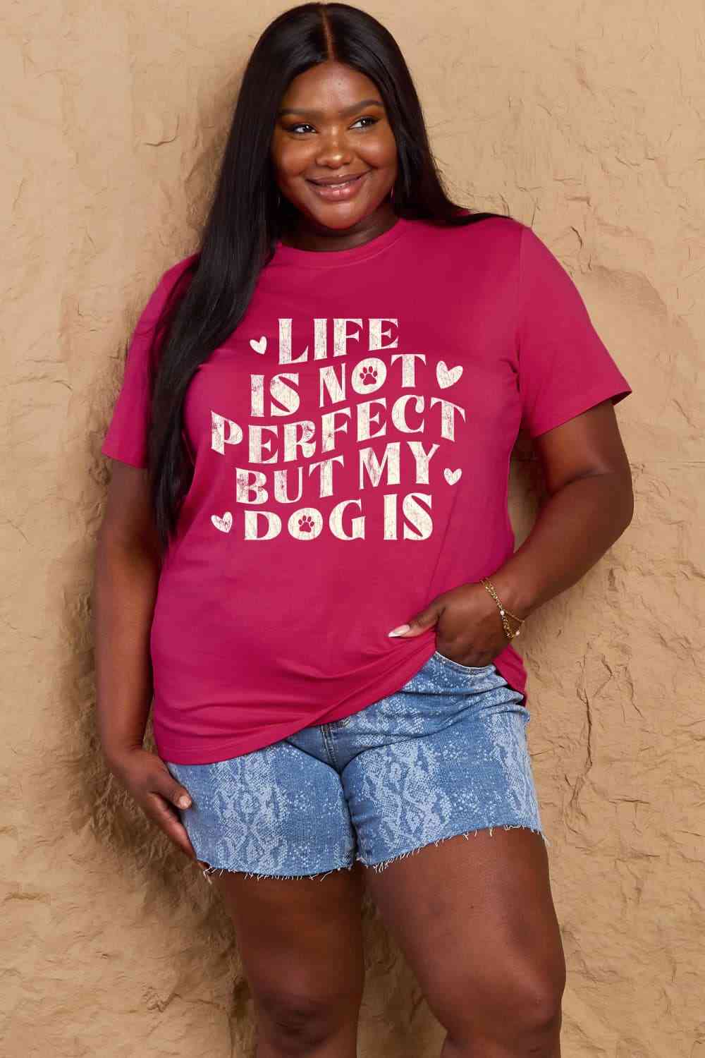 Camiseta de algodón con estampado de eslogan de perro de tamaño completo de Simply Love