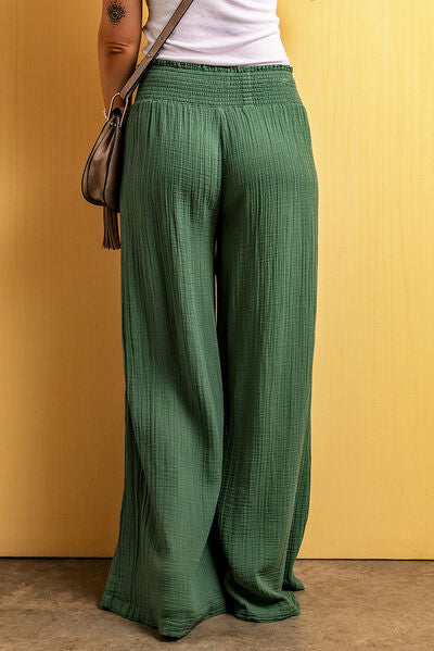 Pantalones anchos con textura de cintura fruncida