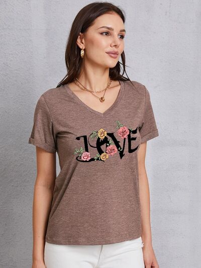 Camiseta de manga corta con cuello en V LOVE