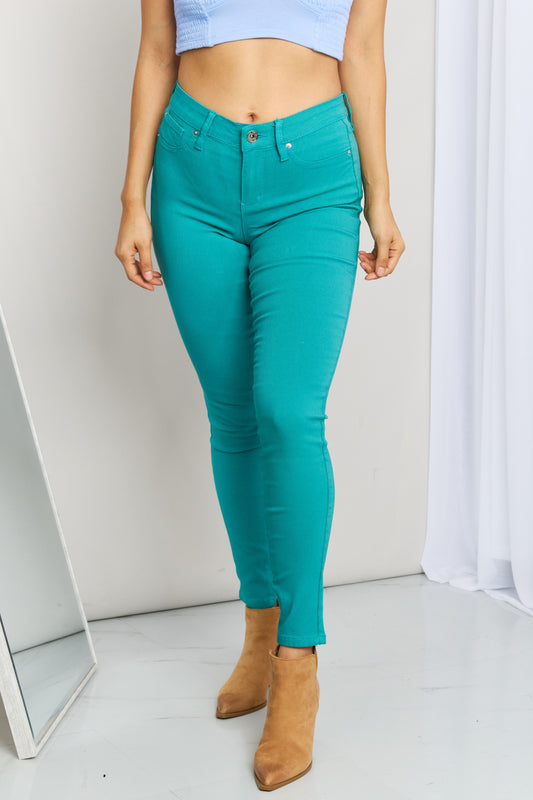YMI Jeanswear Hyper-Stretch Full Size Mid-Rise Skinny Jeans in Sea Green