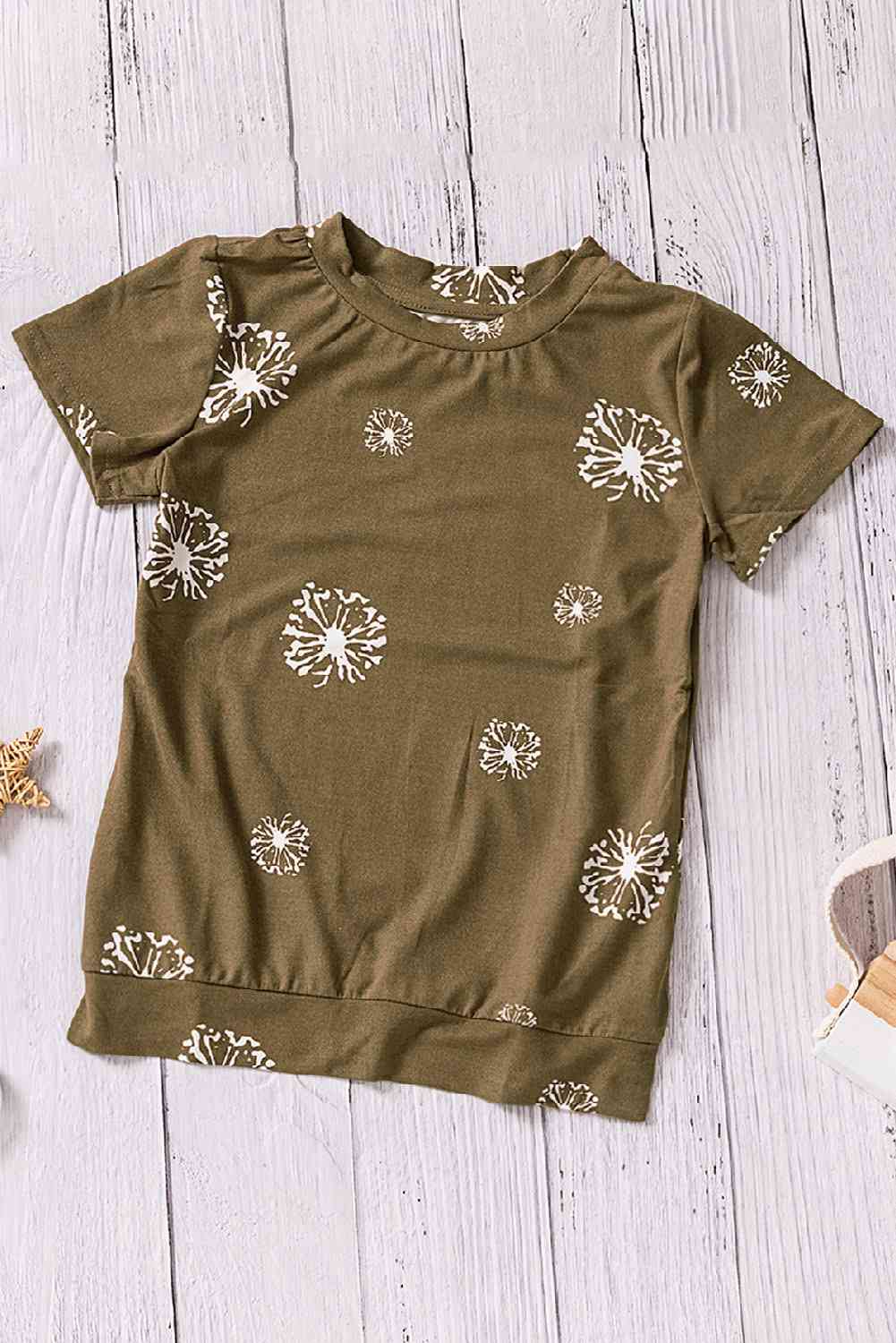 Camiseta con cuello redondo y estampado de diente de león para niñas