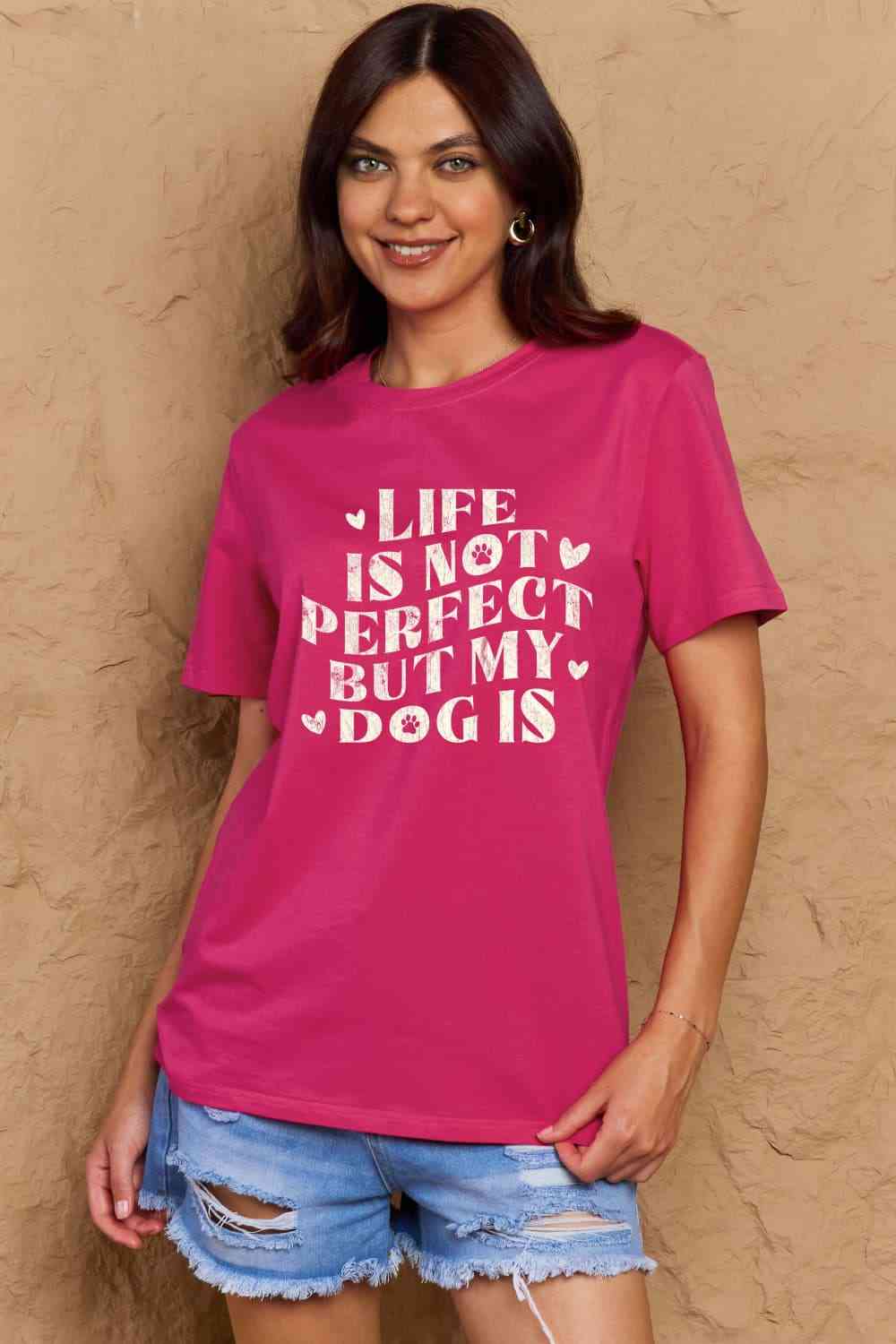 Camiseta de algodón con estampado de eslogan de perro de tamaño completo de Simply Love