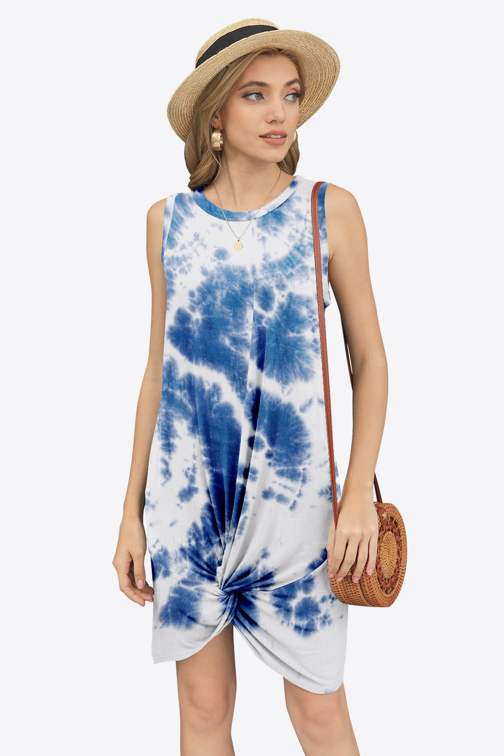 Tie-Dye Twisted Round Neck Sleeveless Dress