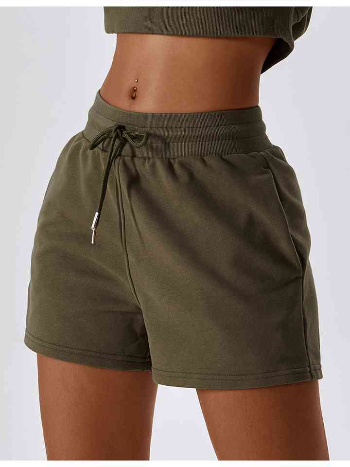 Shorts deportivos con cintura fruncida y cordón