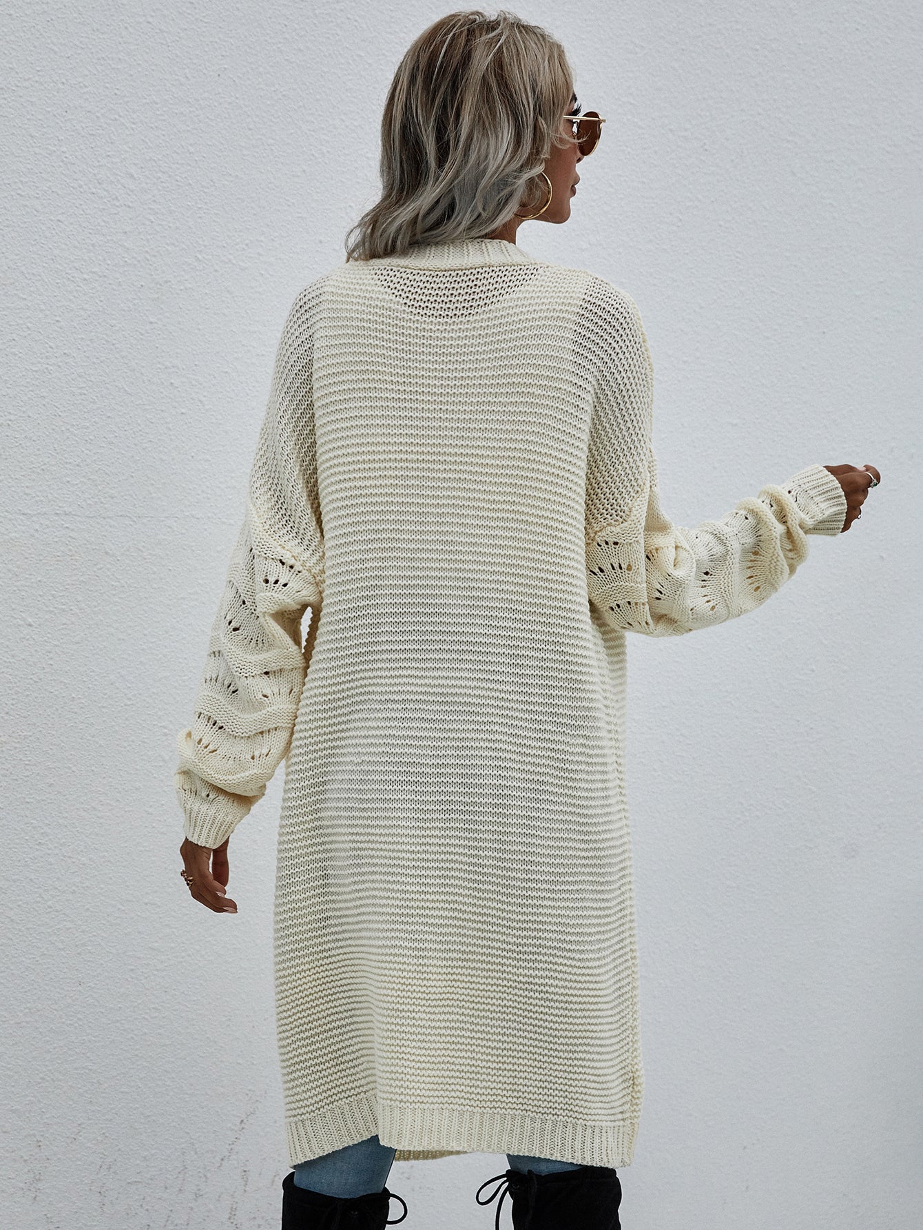 Horizontal Ribbing Open Front Duster Cardigan