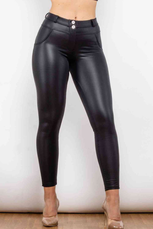 Leggings con botones de cuero PU de tamaño completo