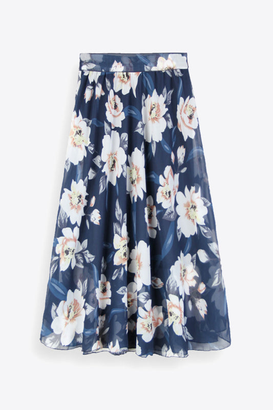 Falda con cintura anudada y estampado floral de tamaño completo