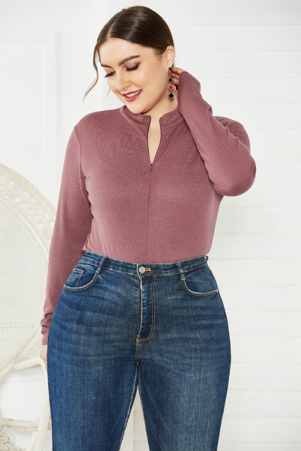 Plus Size Zip Up Long Sleeve Bodysuit