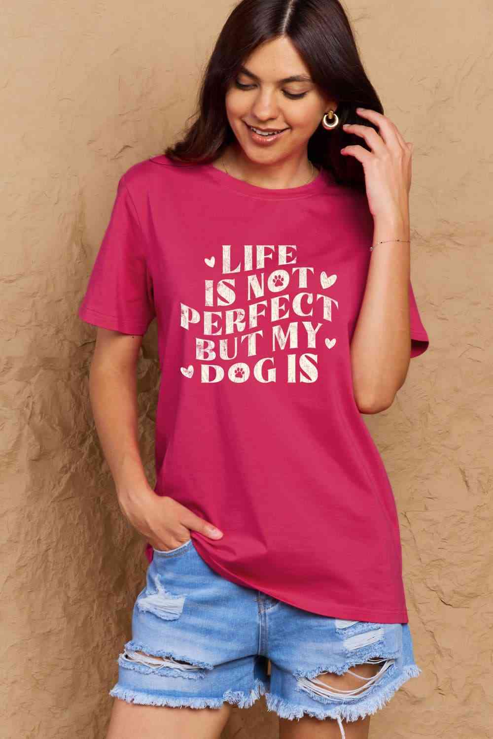 Camiseta de algodón con estampado de eslogan de perro de tamaño completo de Simply Love