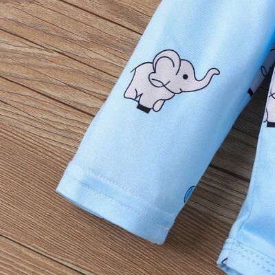 Conjunto de pantalón y body de manga larga con estampado de elefante