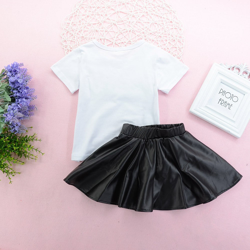 Conjunto de falda y camiseta con gráfico MINI BOSS para niñas
