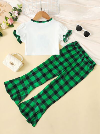 Conjunto de top con cuello redondo y pantalones a cuadros de Lucky Clover