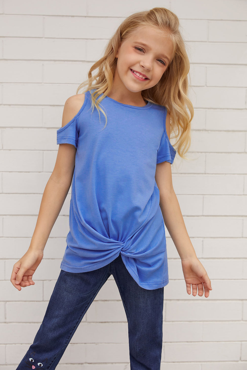 Girls Cold-Shoulder Twist Front T-Shirt