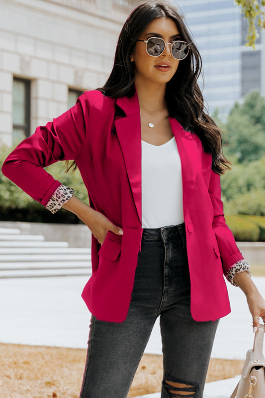 Blazer con cuello de solapa y un botón con forro de leopardo