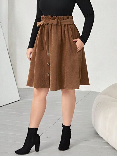 Falda con cintura estilo paperbag con botones decorativos anudados de talla grande