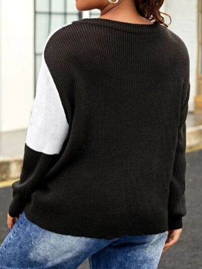 Suéter con cuello redondo y bloques de color de talla grande