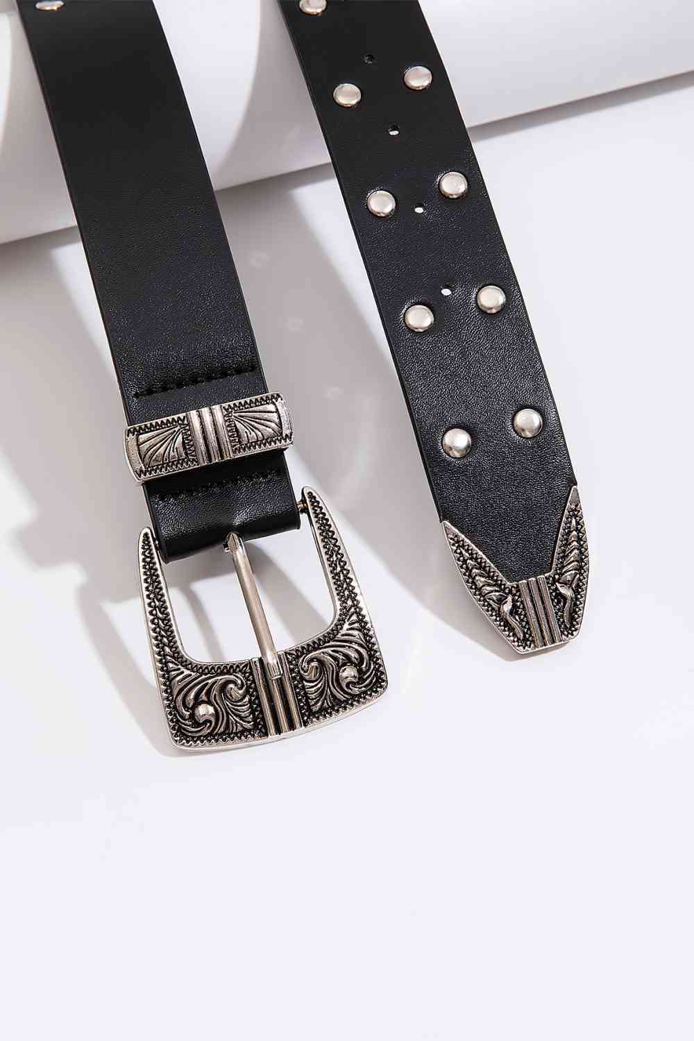 Cinturón de cuero de PU con tachuelas de doble hilera